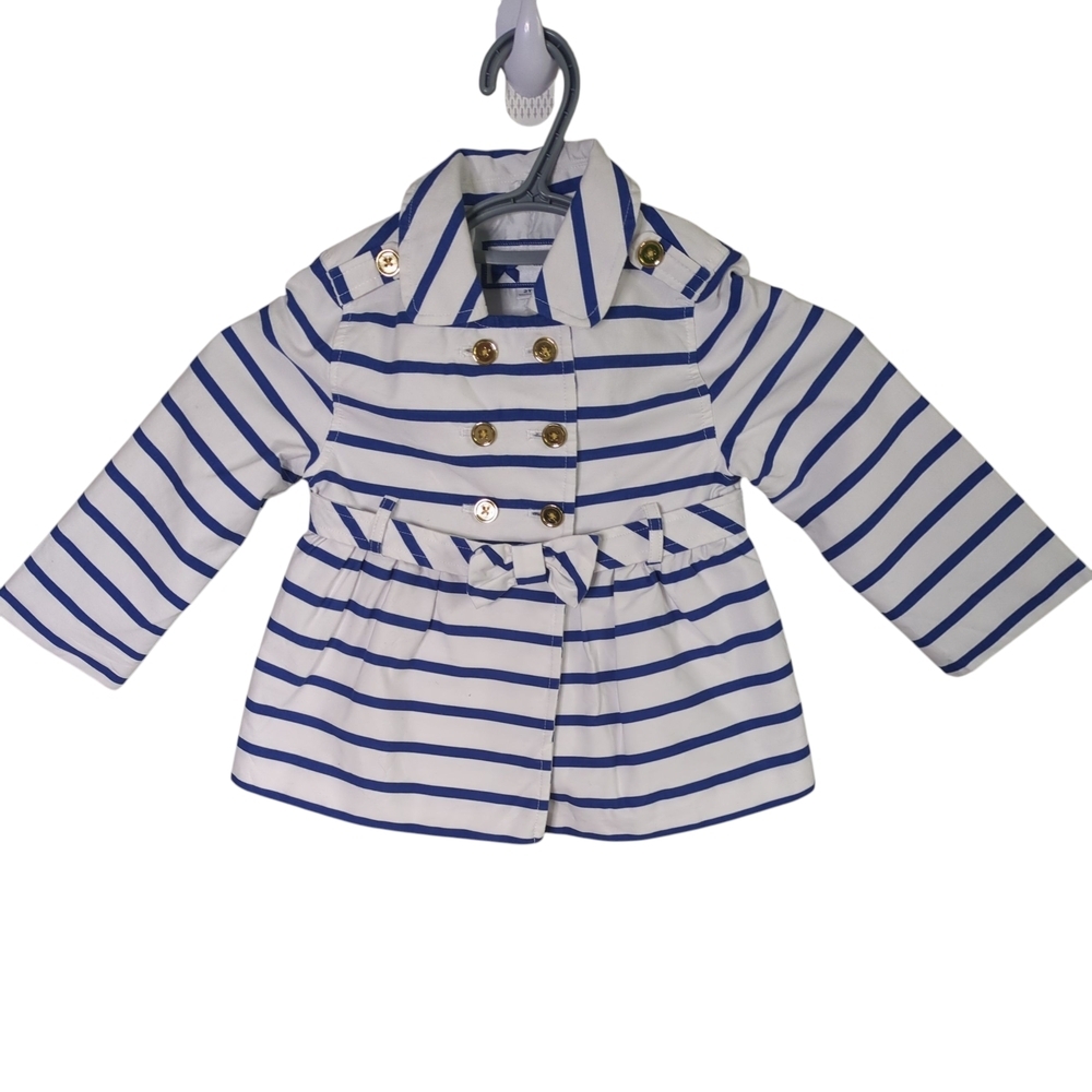 Janie and Jack Striped Trench Coat Blue/White Nautical Size 2T‎